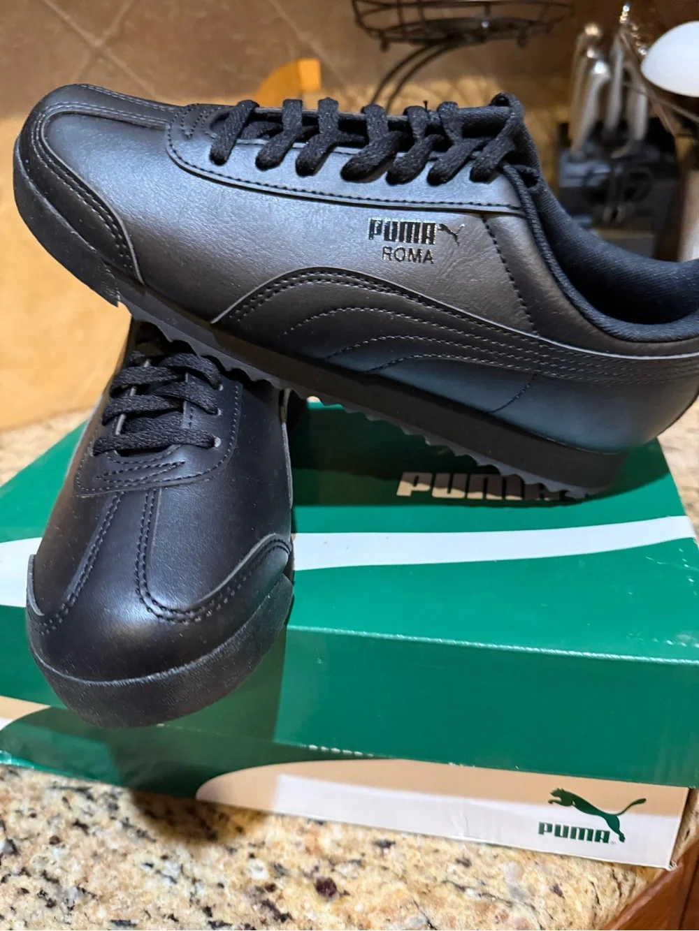 Puma Roma Black Leather Sneakers